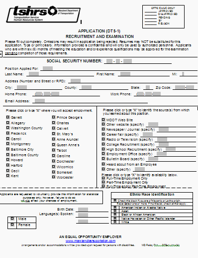 DTS-1 Department of Transportation Application