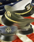 Military Hats with American Flag background