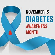 November is Diabetes Awareness Month with blue diabetes ribbon