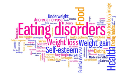 Word collage related to Eating Disorders like weight loss, gain